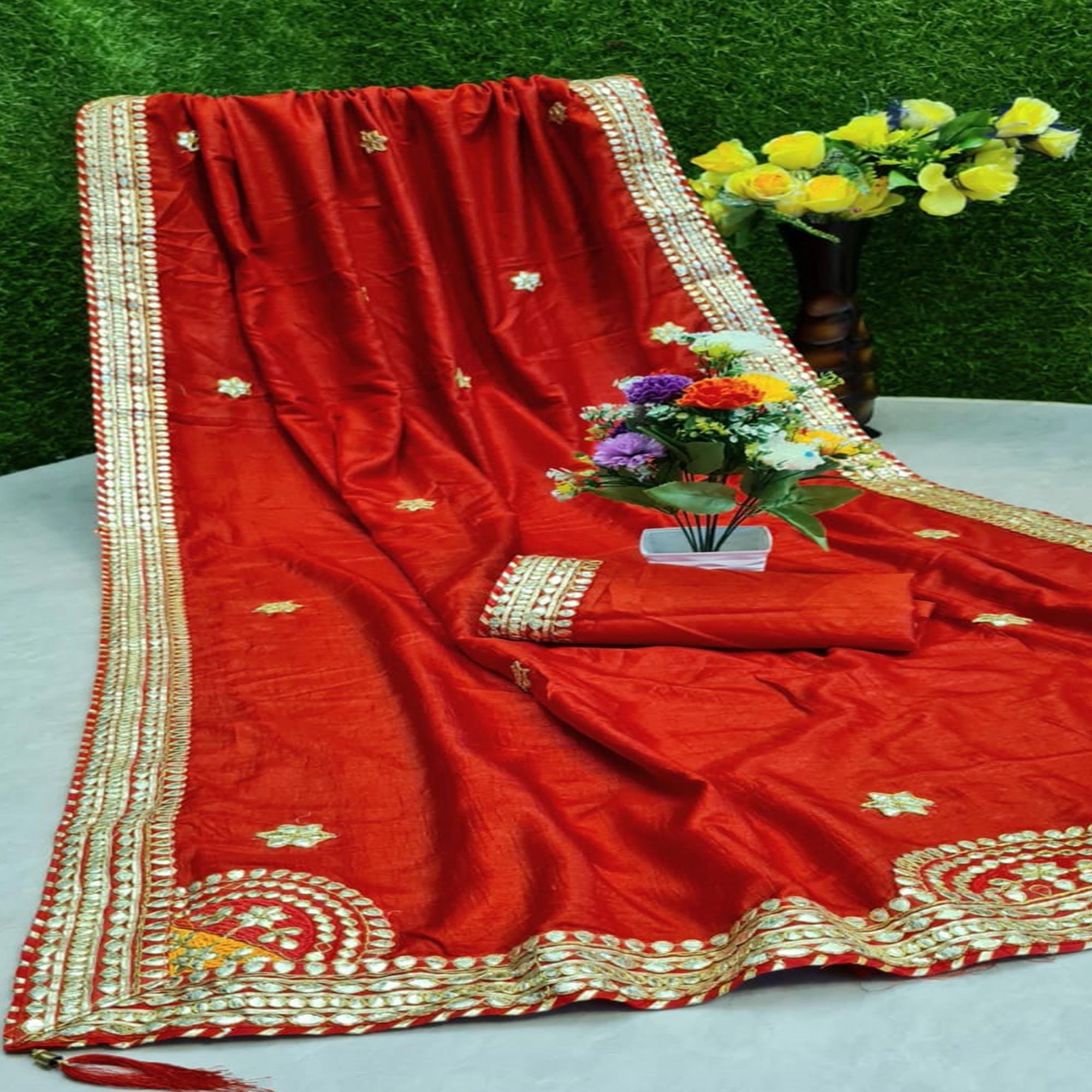 Impressive Red Colored Festive Wear Butta Work Dola Silk Saree - Peachmode