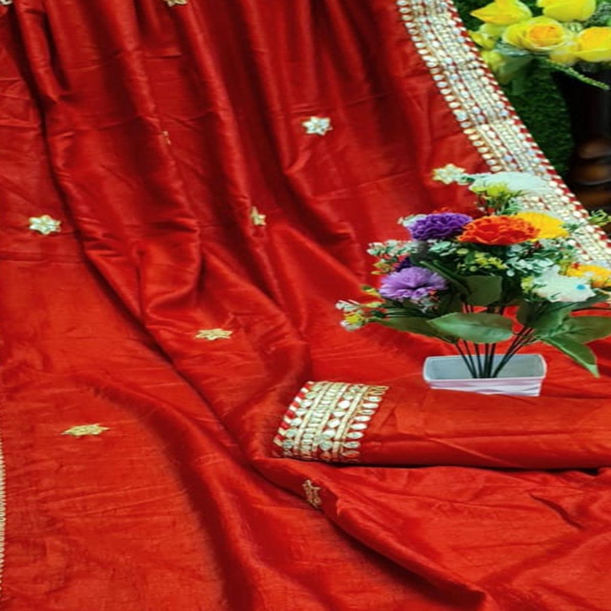 Impressive Red Colored Festive Wear Butta Work Dola Silk Saree - Peachmode