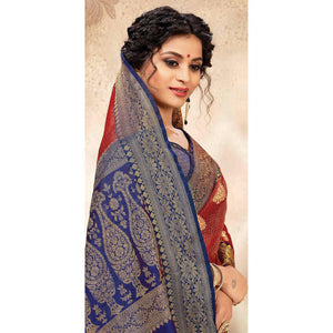 Impressive Red Colored Festive Wear Woven Banarasi Kota Silk Saree - Peachmode