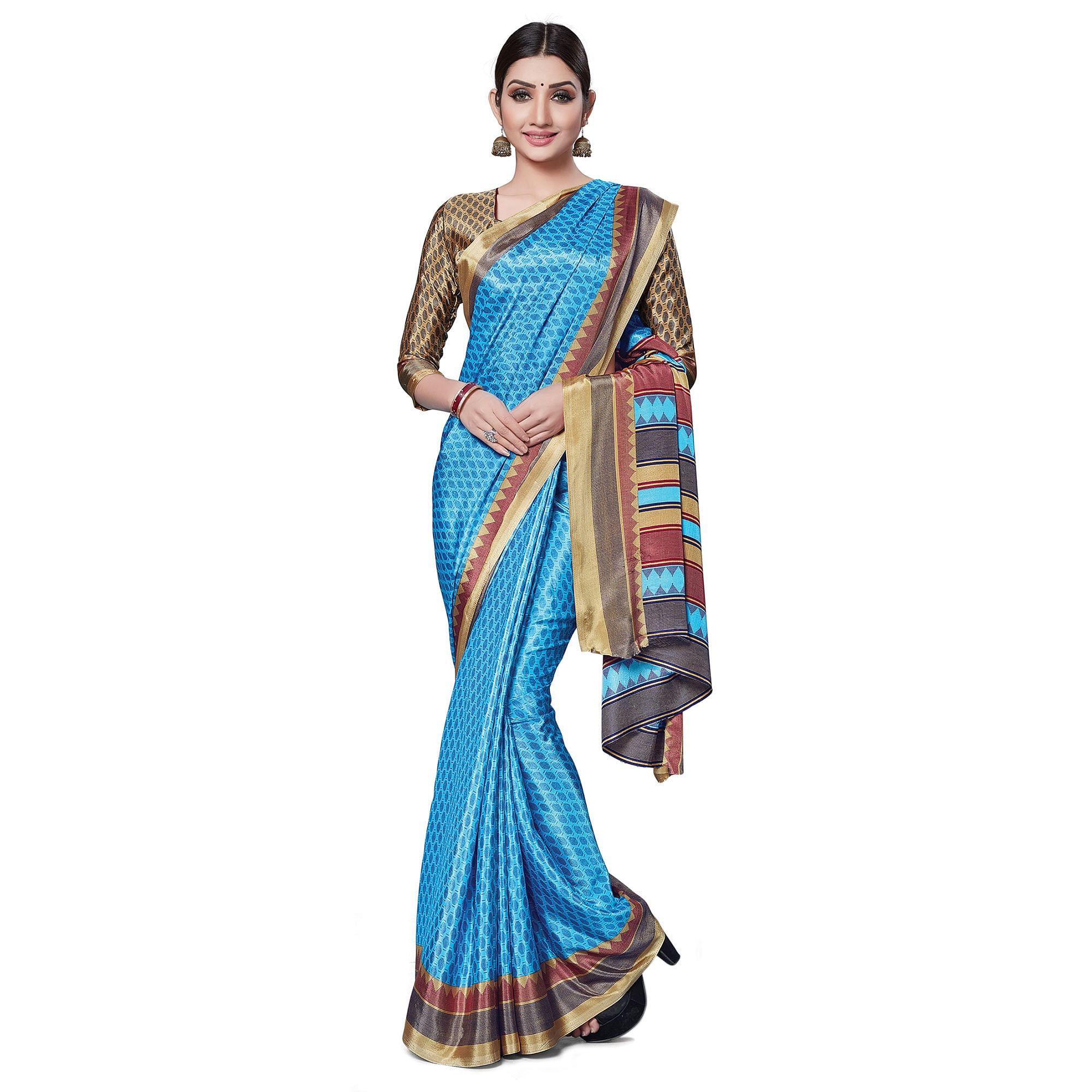 Impressive Sky Blue Colored Casual Wear Printed Crepe Saree - Peachmode