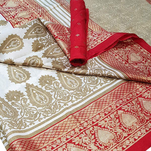 Impressive White Colored Festive Wear Foil Printed Silk Saree - Peachmode