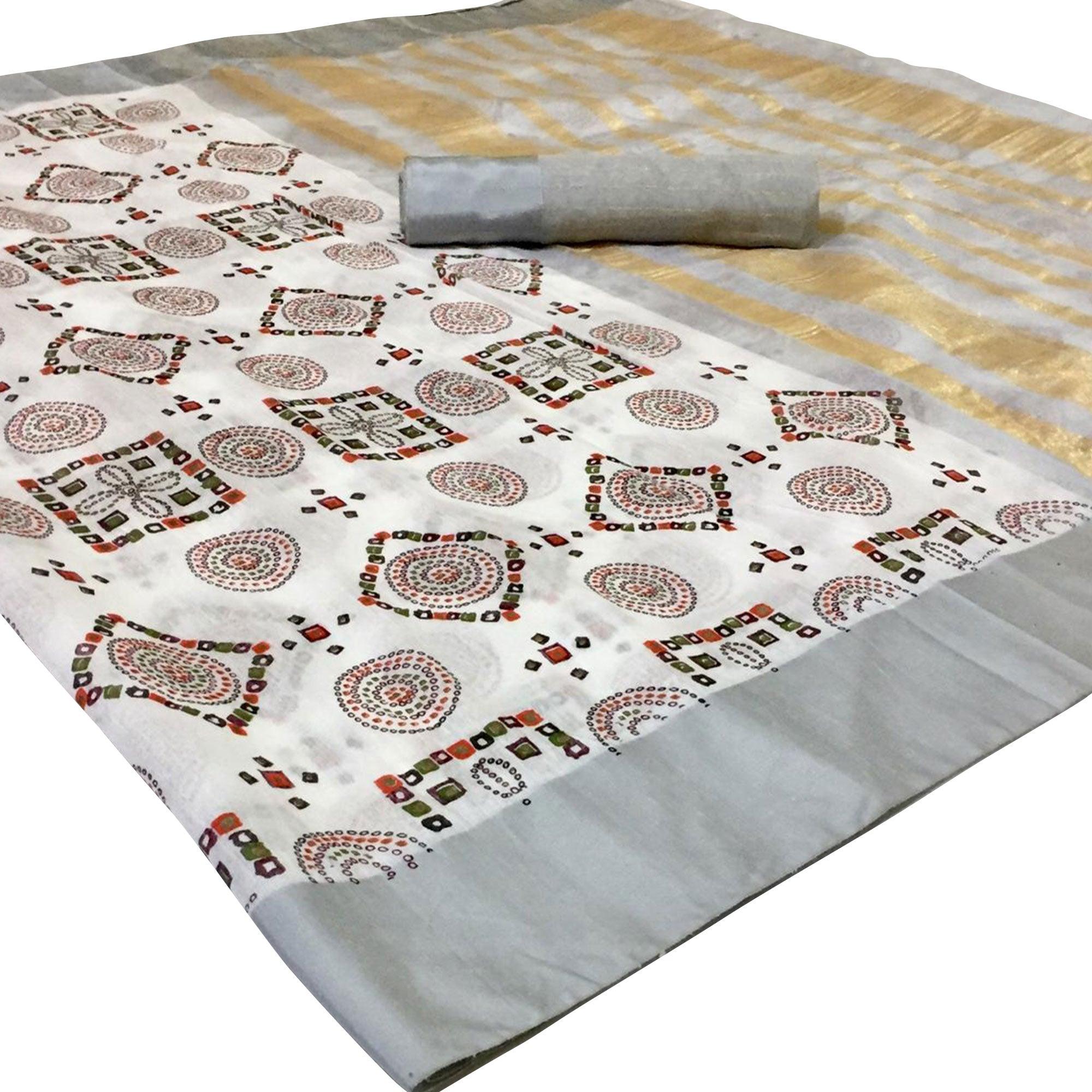 Impressive White Colored Festive Wear Woven Silk Saree - Peachmode