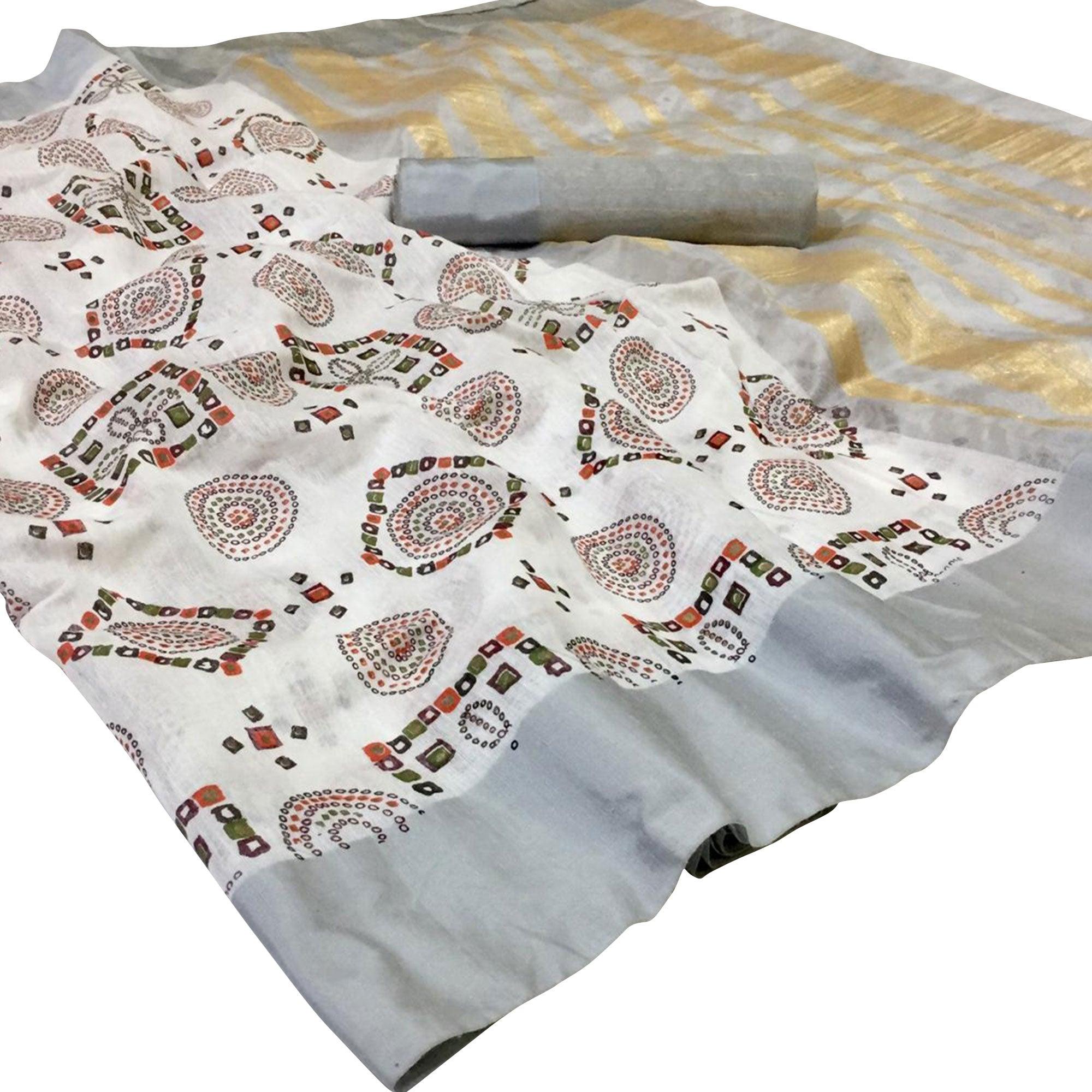 Impressive White Colored Festive Wear Woven Silk Saree - Peachmode