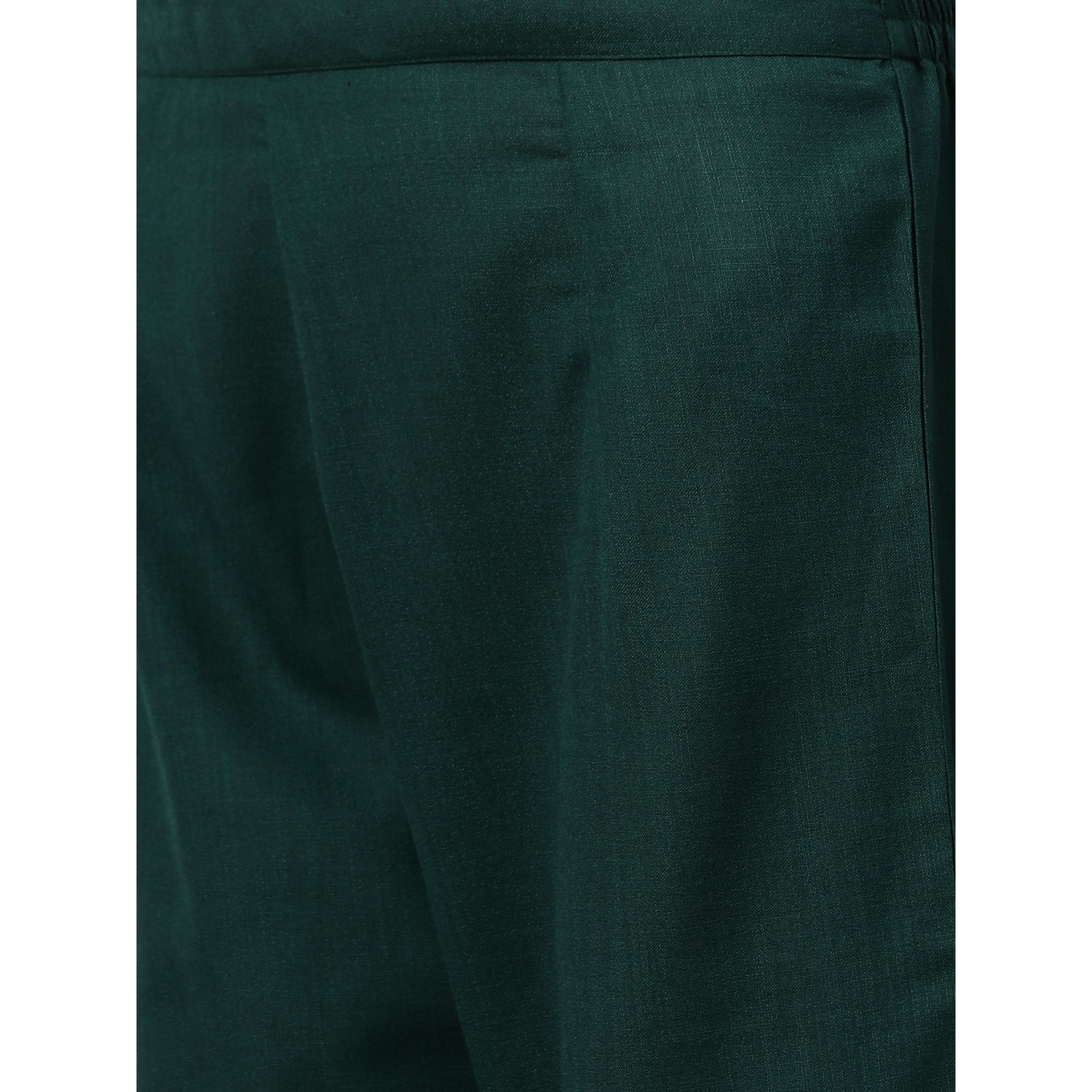 Indo Era - Green Solid Straight Kurta Palazzo with Dupatta Set - Peachmode