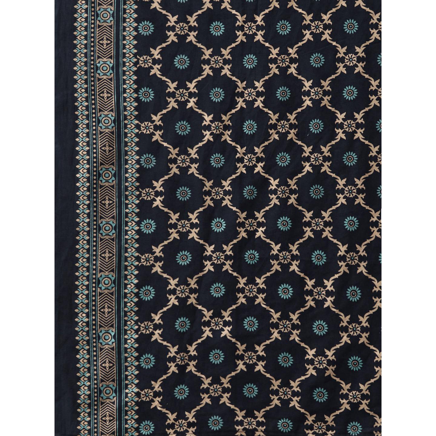 Indo Era - Navy Blue Foil Printed Straight Kurta with Palazzo Set - Peachmode