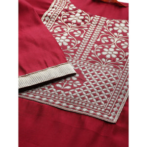 Indo Era - Red Solid Straight Kurta Trouser Set with Dupatta - Peachmode