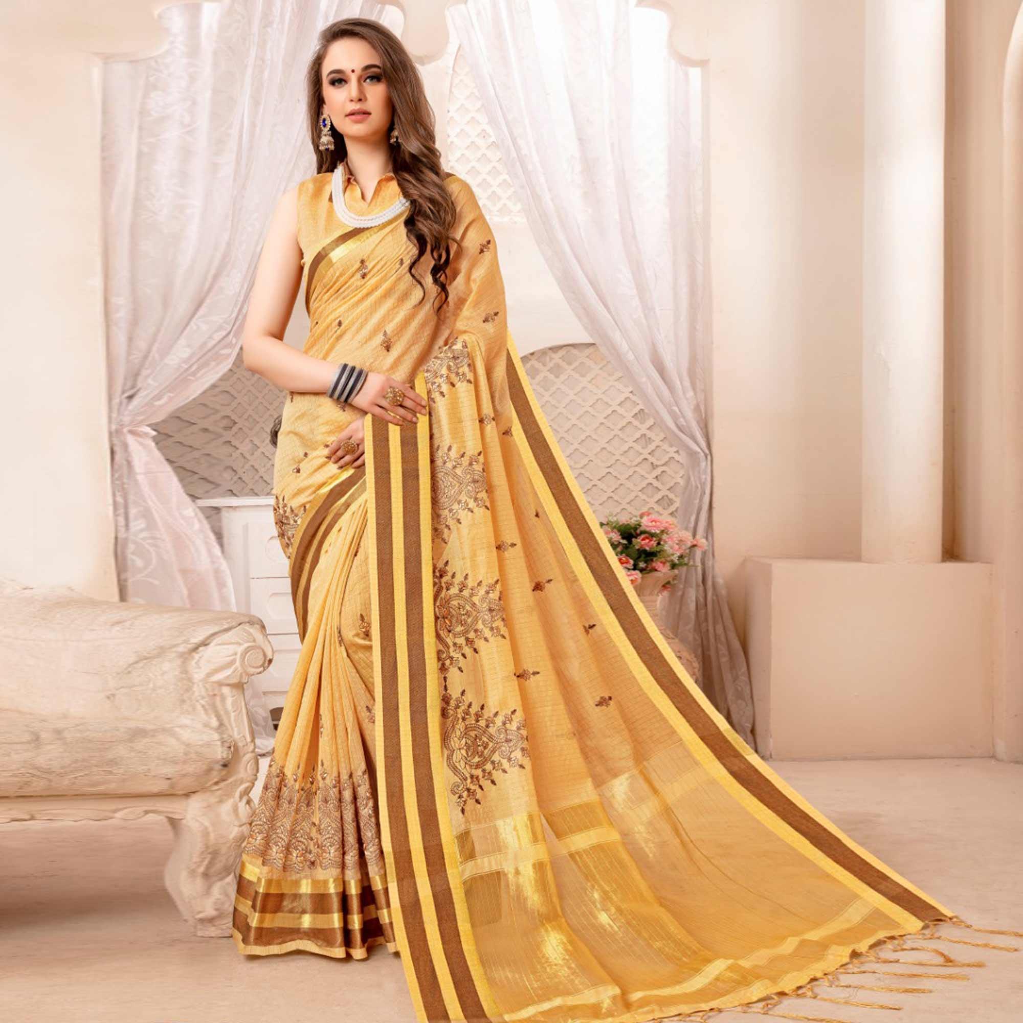 Innovative Beige Colored Festive Printed Art Silk Saree - Peachmode