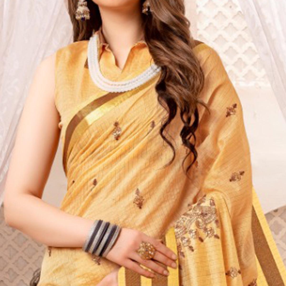 Innovative Beige Colored Festive Printed Art Silk Saree - Peachmode