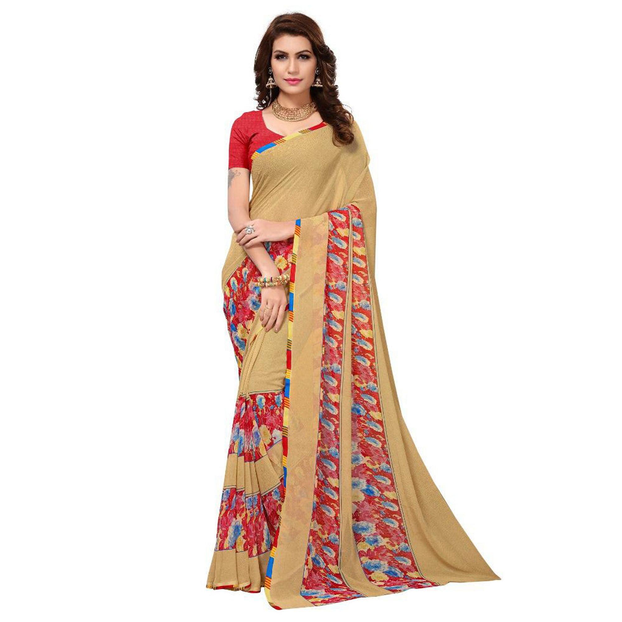 Innovative Casual Printed Georgette Saree - Pack of 2 - Peachmode