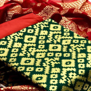 Innovative Green Colored Casual Wear Banarasi Silk Dress Material - Peachmode