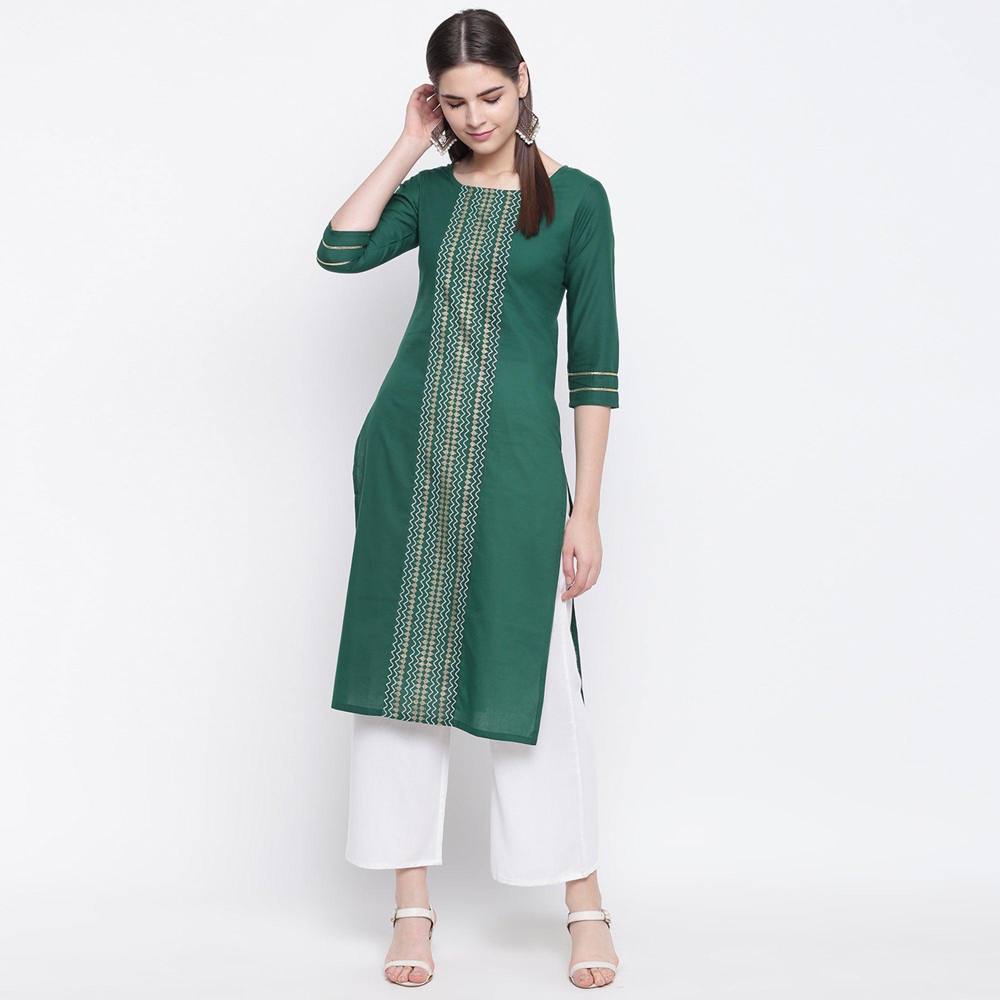 Innovative Green Colored Casual Wear Printed Cotton Kurti - Peachmode