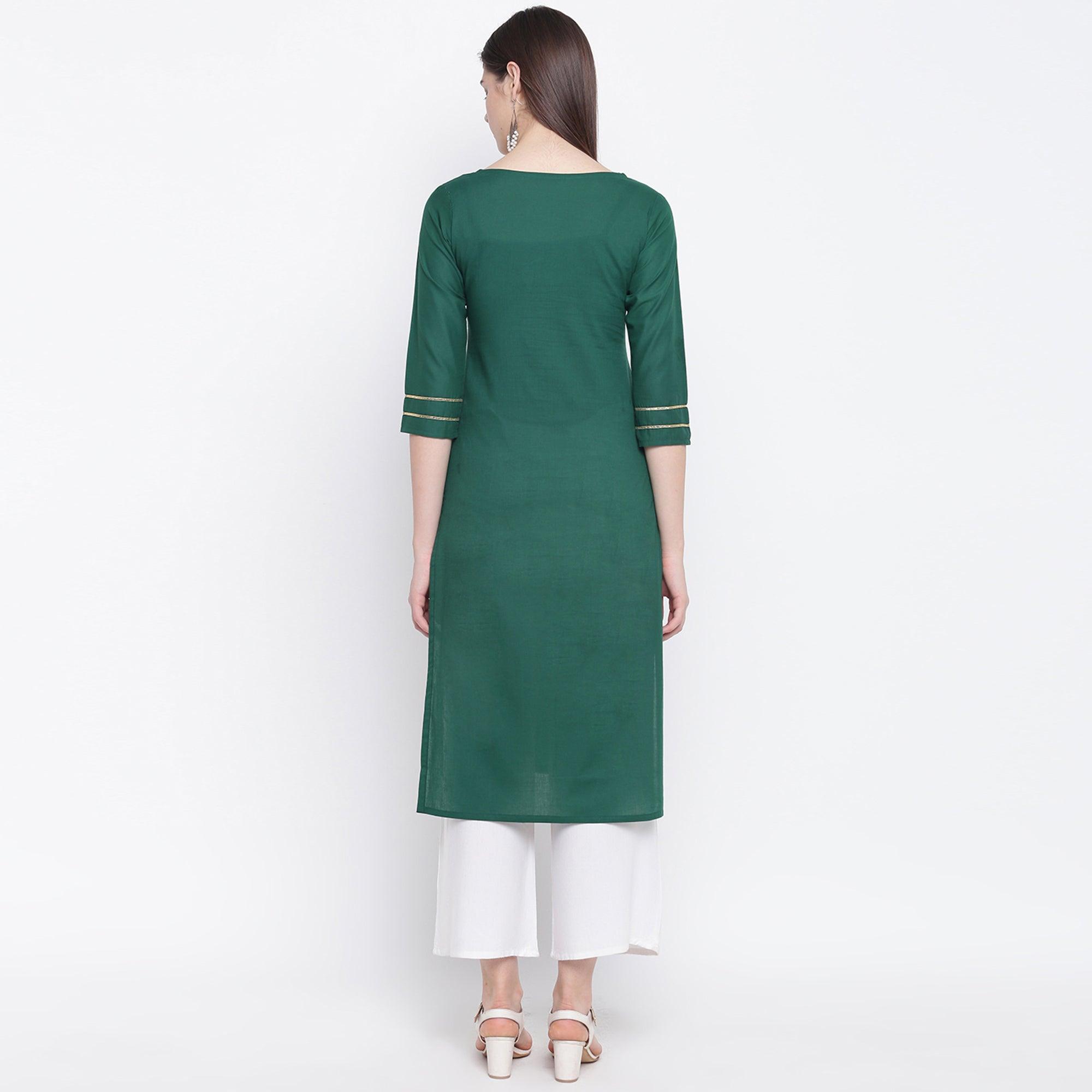 Innovative Green Colored Casual Wear Printed Cotton Kurti - Peachmode