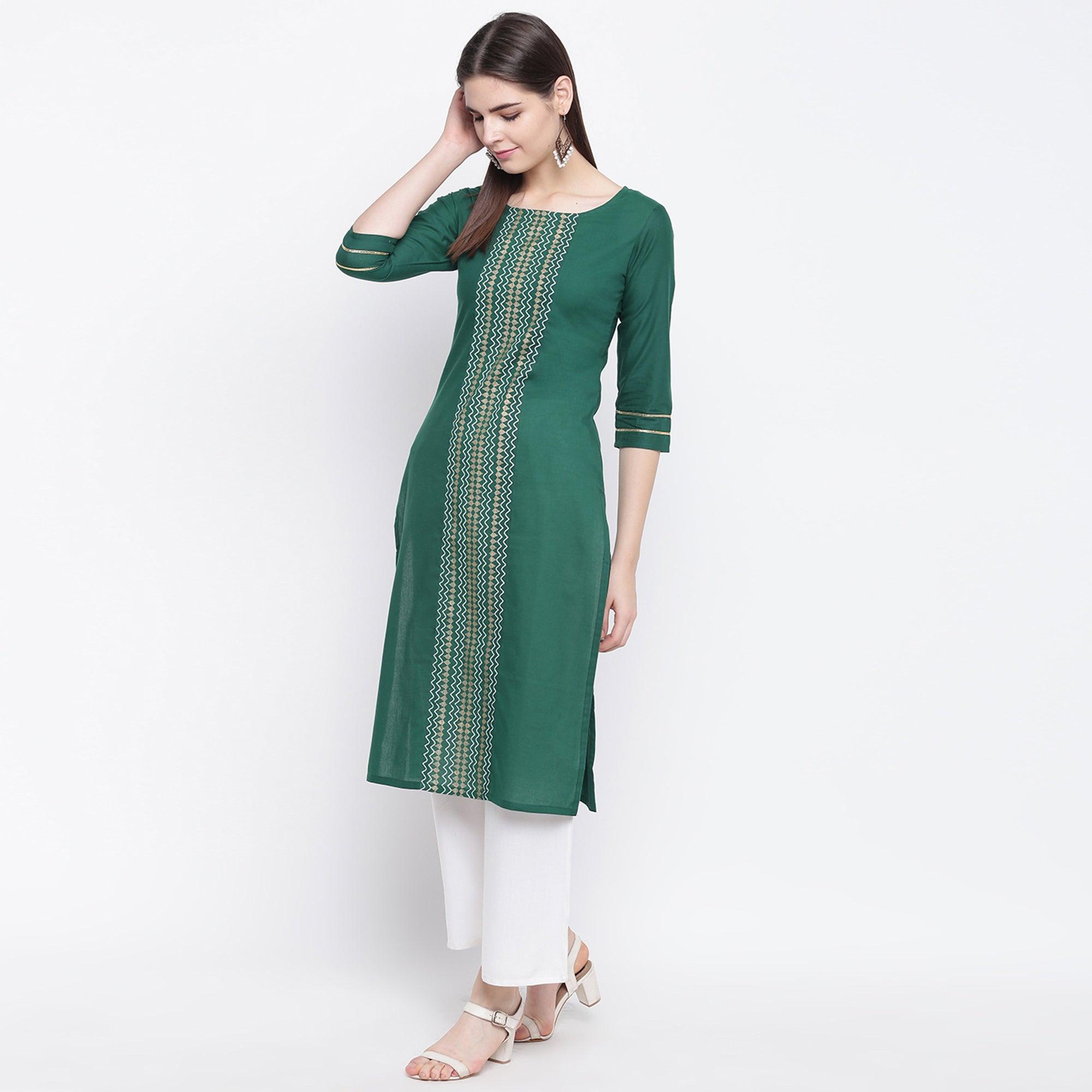 Innovative Green Colored Casual Wear Printed Cotton Kurti - Peachmode