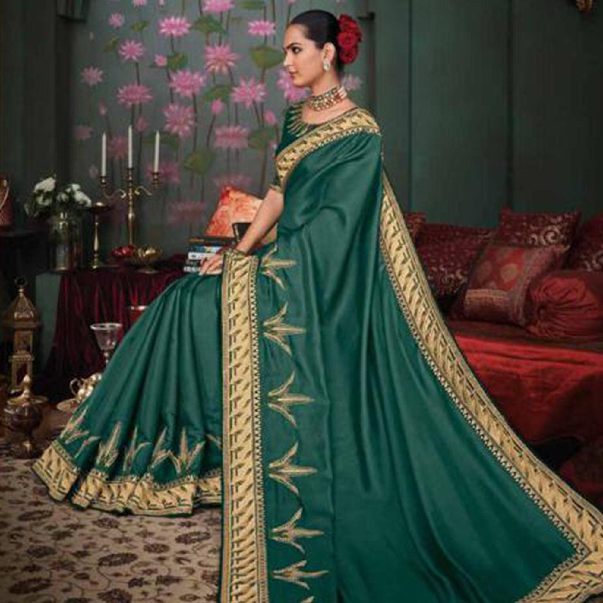 Innovative Green Colored Festive Wear Embroidered Heavy Border Silk Saree - Peachmode