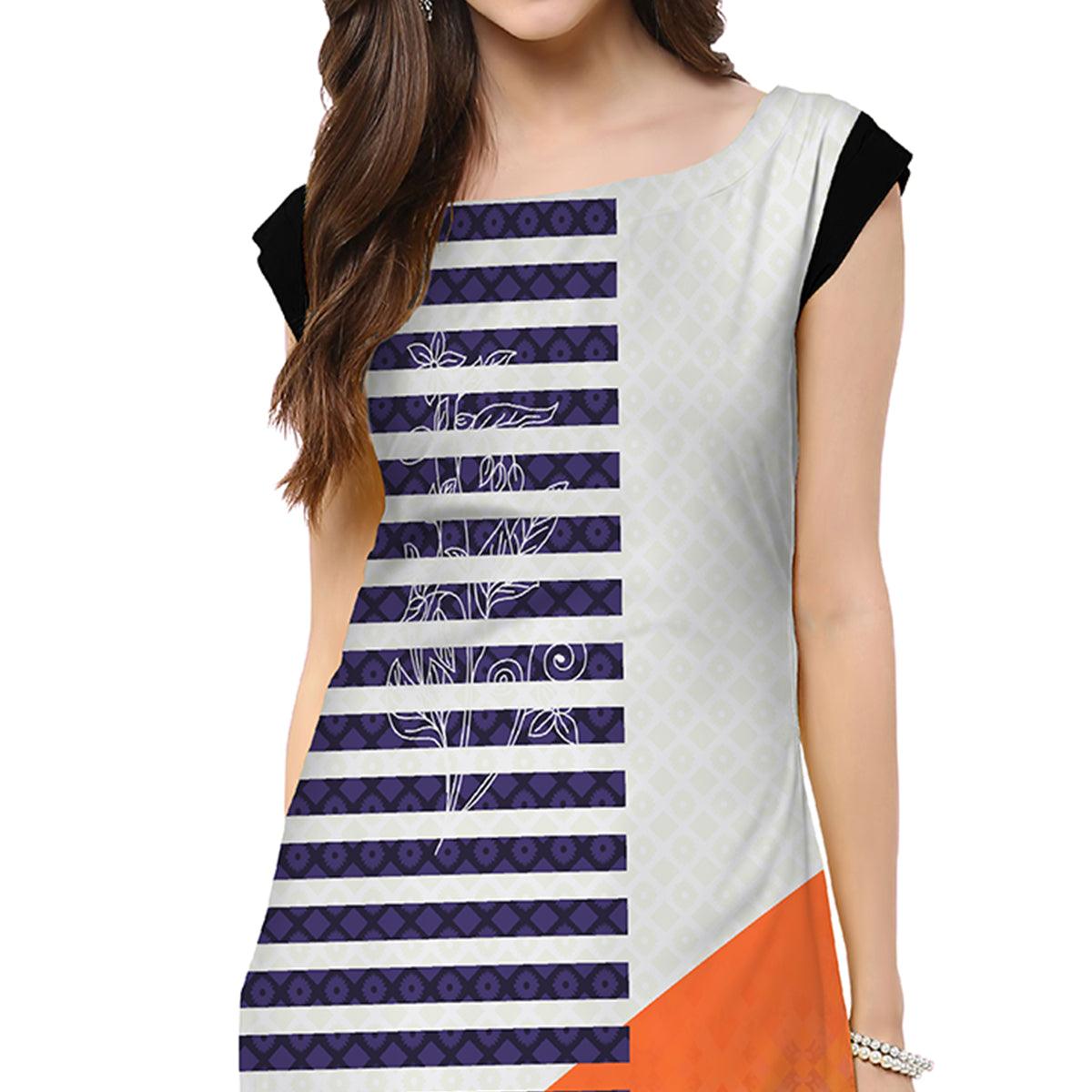 Innovative Grey-Blue Colored Casual Printed Crepe Kurti - Peachmode