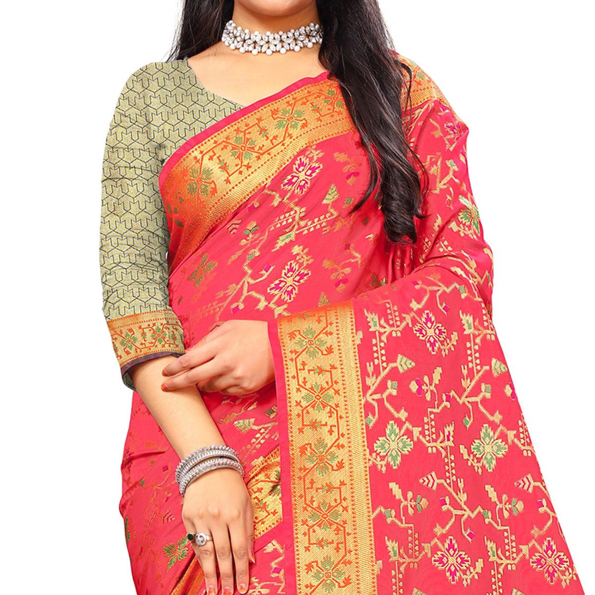 Innovative Light Pink Colored Festive Wear Woven Silk Saree - Peachmode