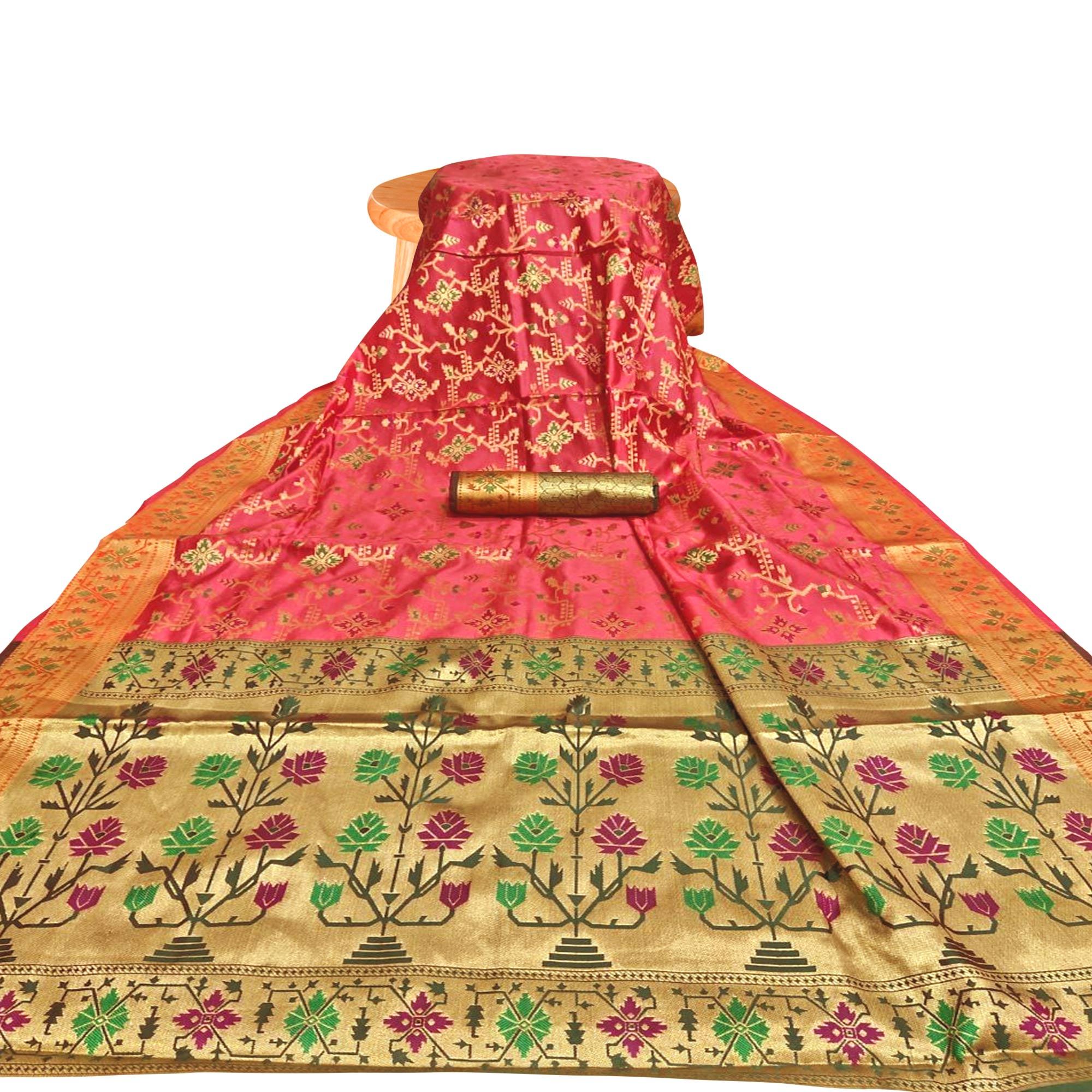 Innovative Light Pink Colored Festive Wear Woven Silk Saree - Peachmode