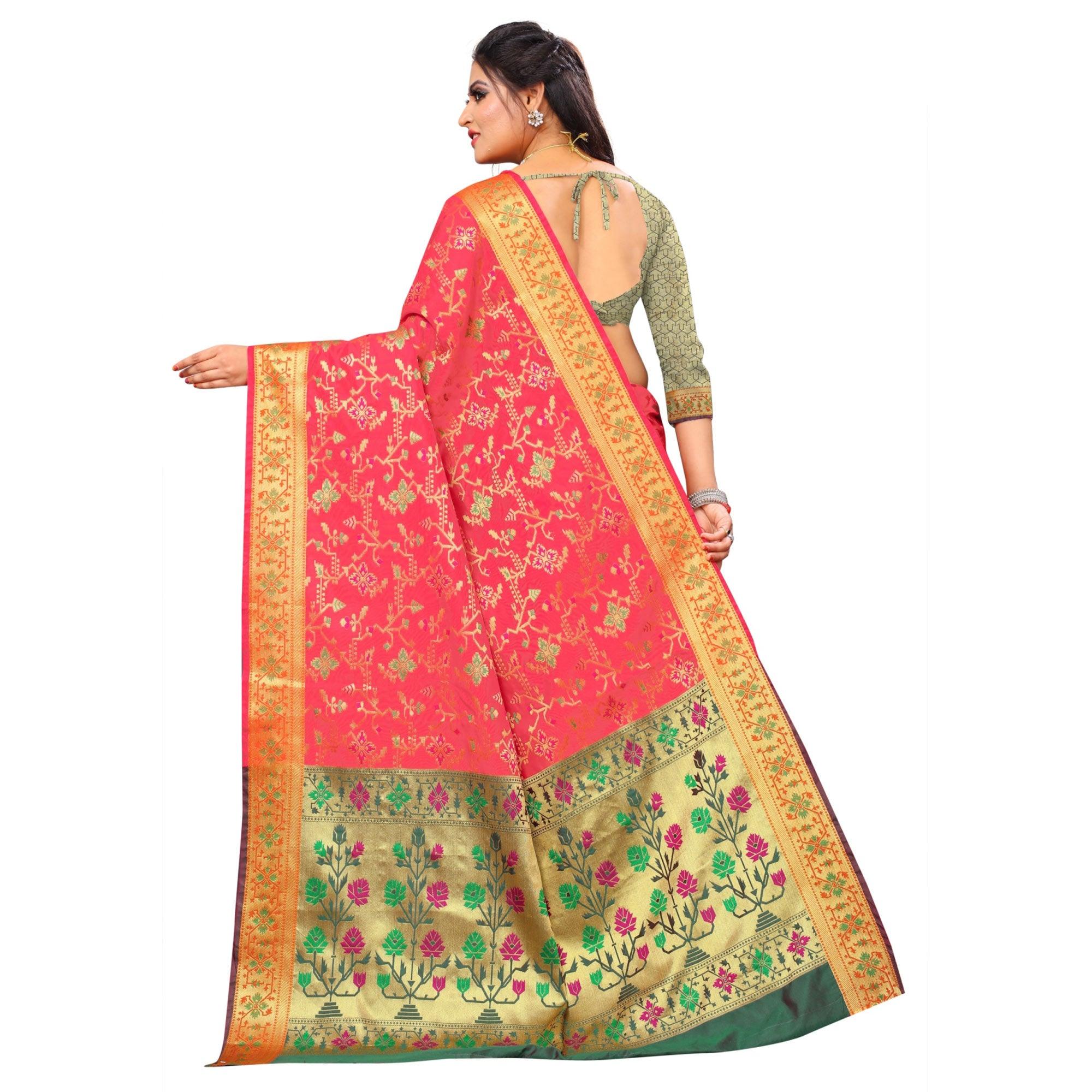 Innovative Light Pink Colored Festive Wear Woven Silk Saree - Peachmode