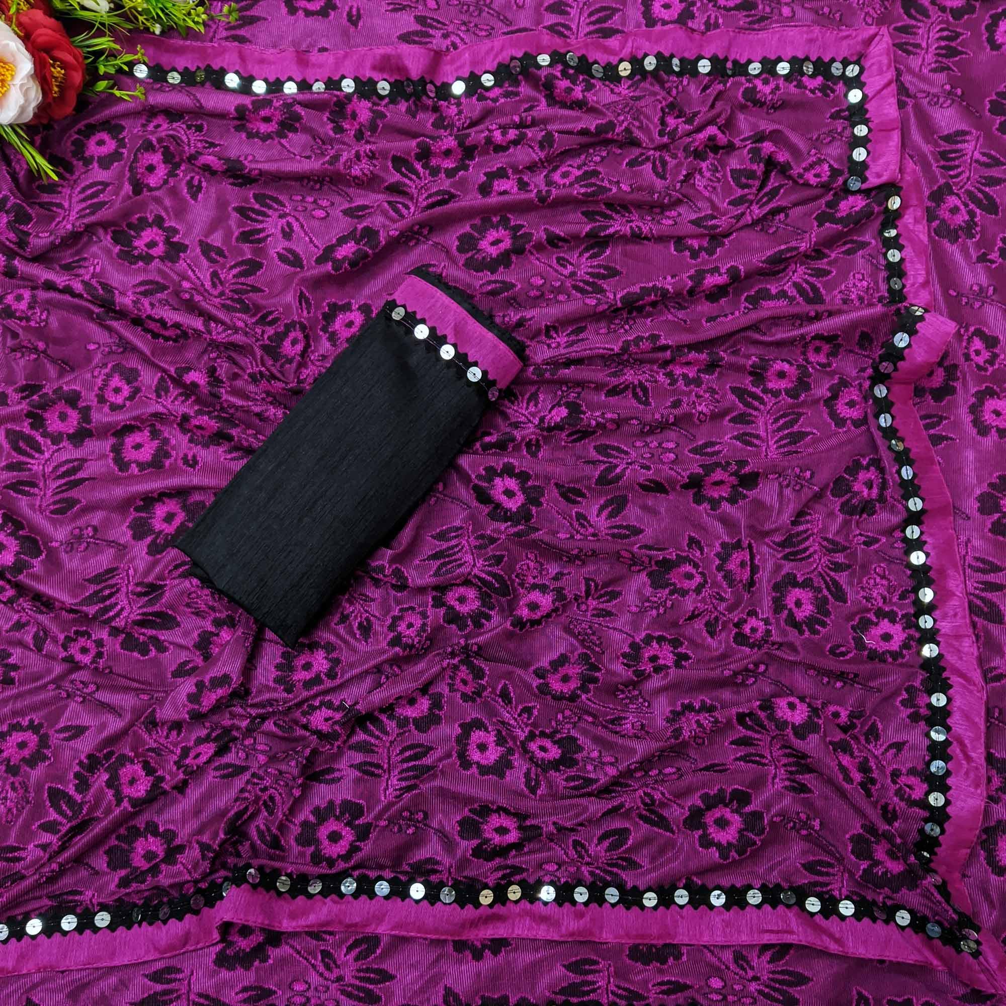 Innovative Magenta Colored Festive Wear Floral Woven Art Silk Saree - Peachmode