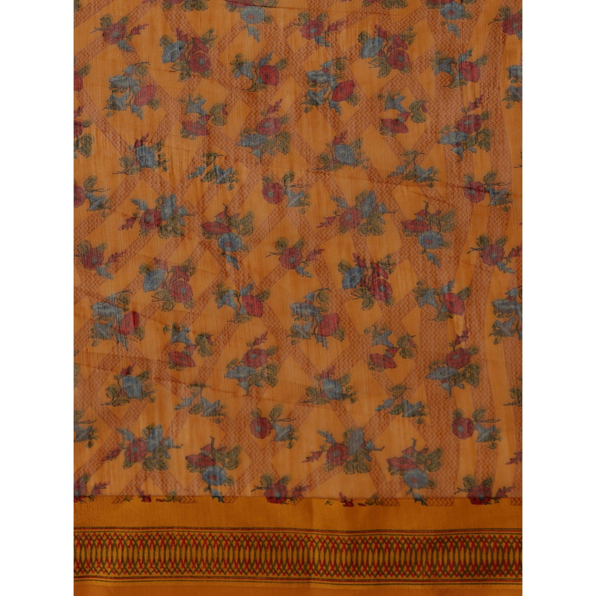 Innovative Mustard Yellow Colored Casual Wear Floral Printed Cotton Silk Saree - Peachmode