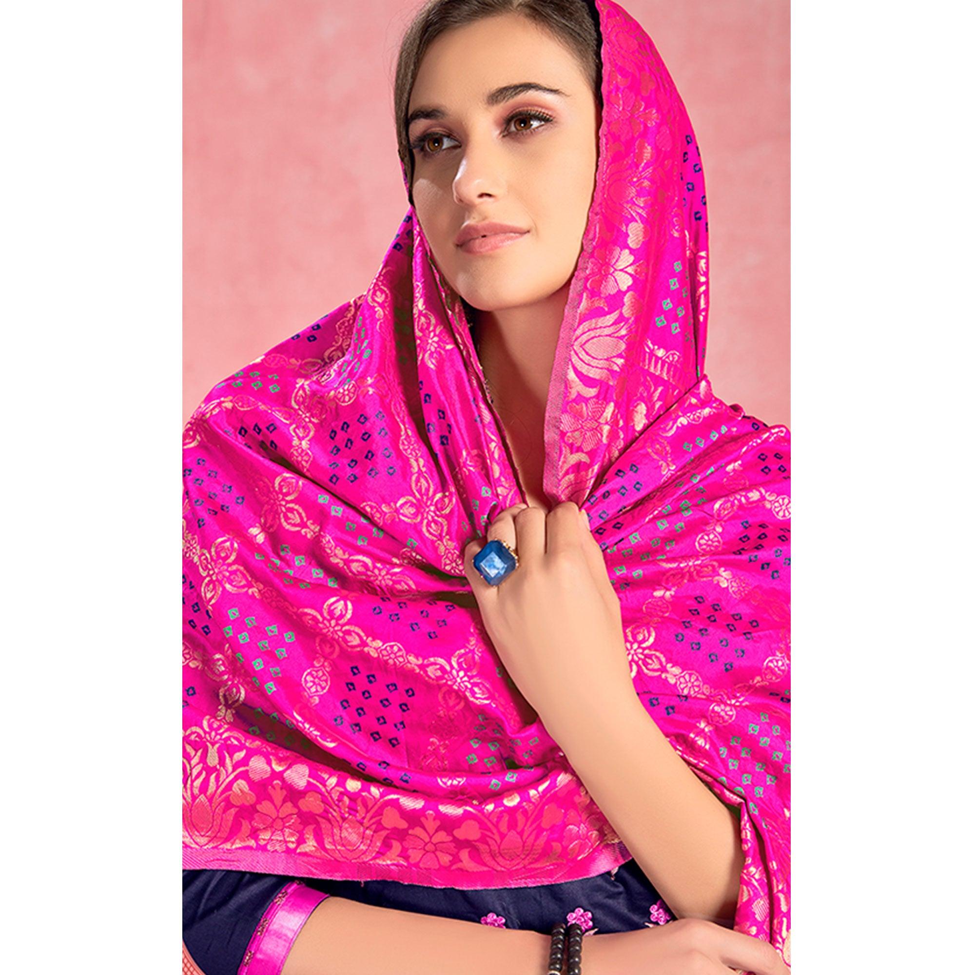 Innovative Navy Blue Colored Partywear Embroidered Pure Cotton Dress Material - Peachmode