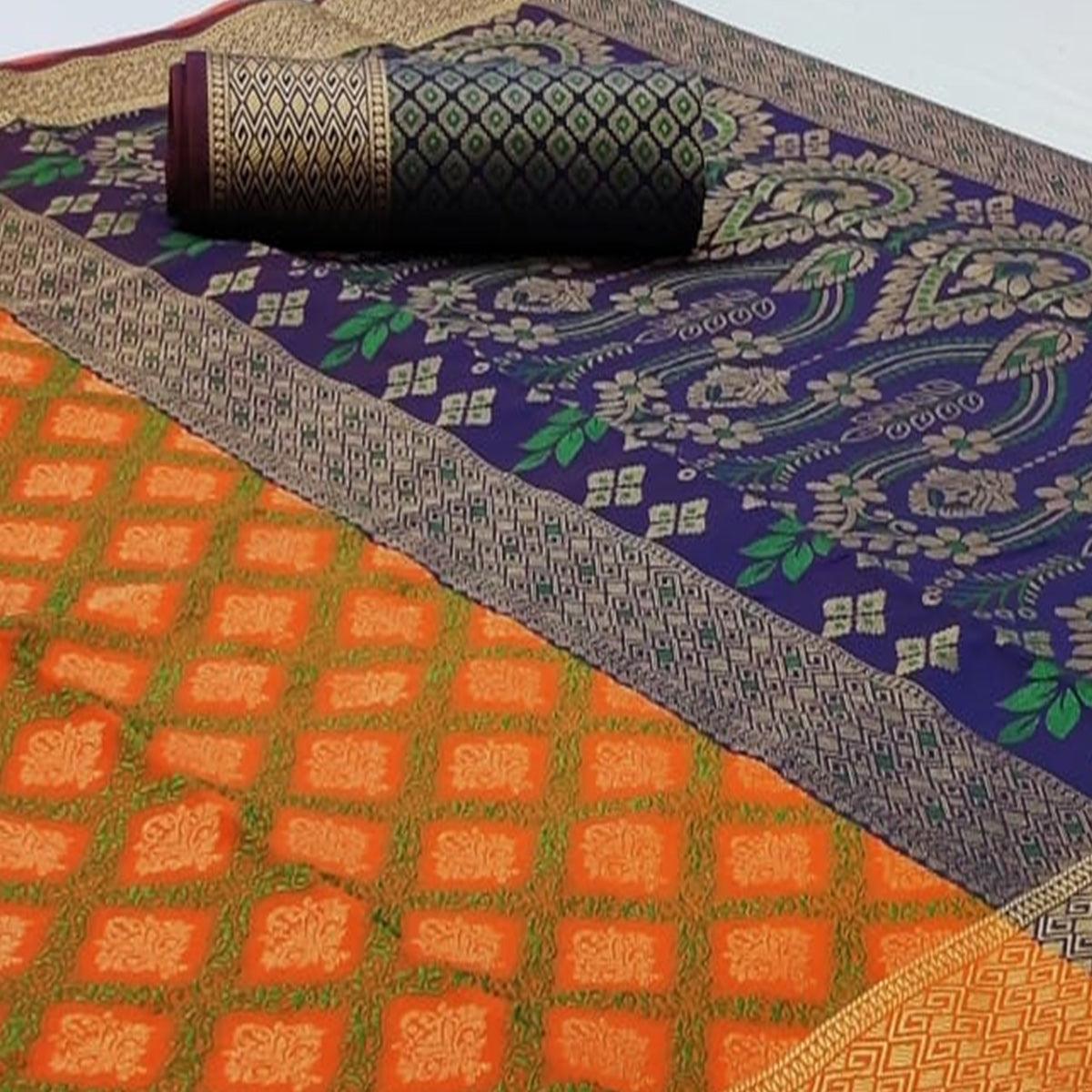 Innovative Orange Colored Festive Wear Woven Patola Silk Saree - Peachmode