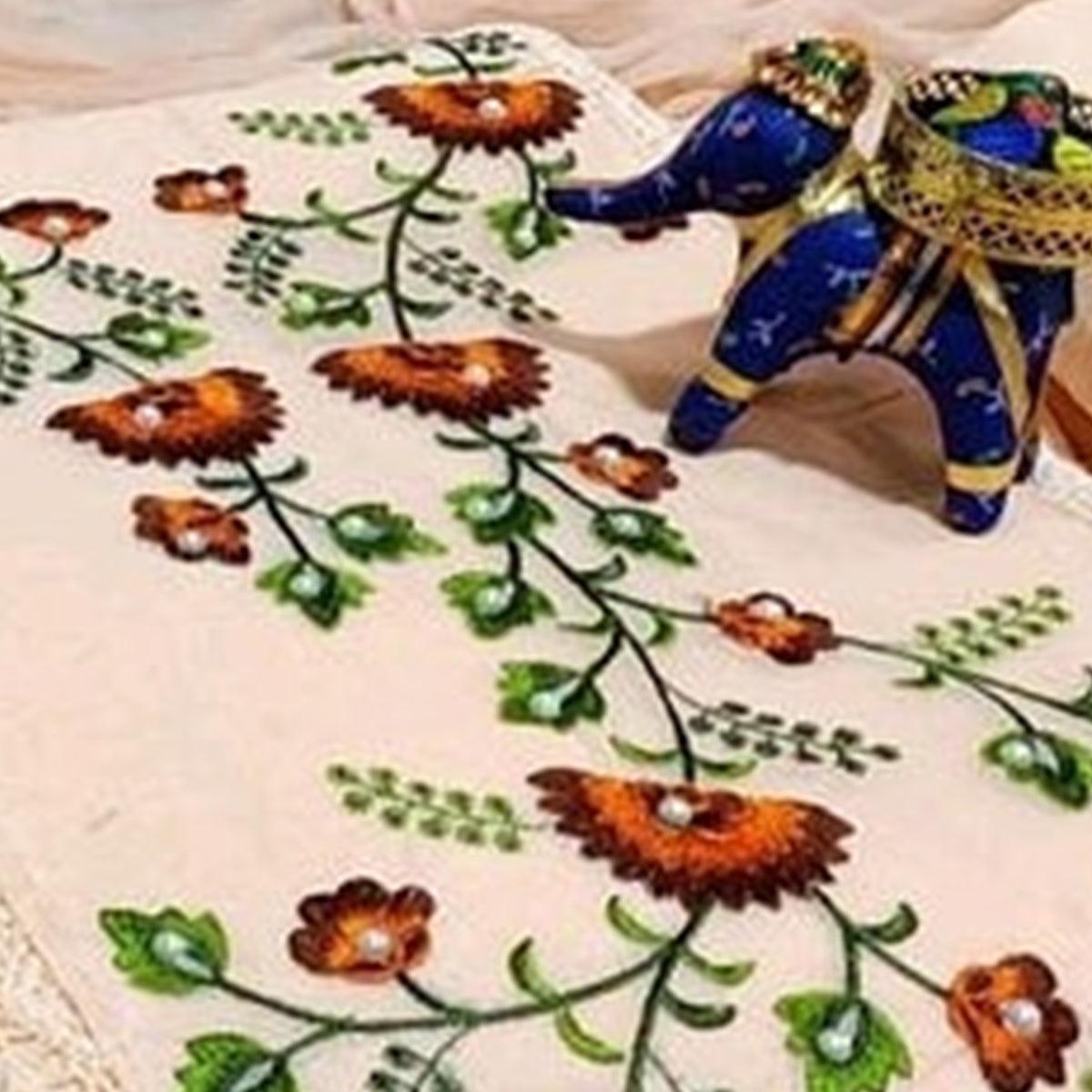 Innovative Peach Colored Casual Wear Embroidered Cotton Dress Material - Peachmode