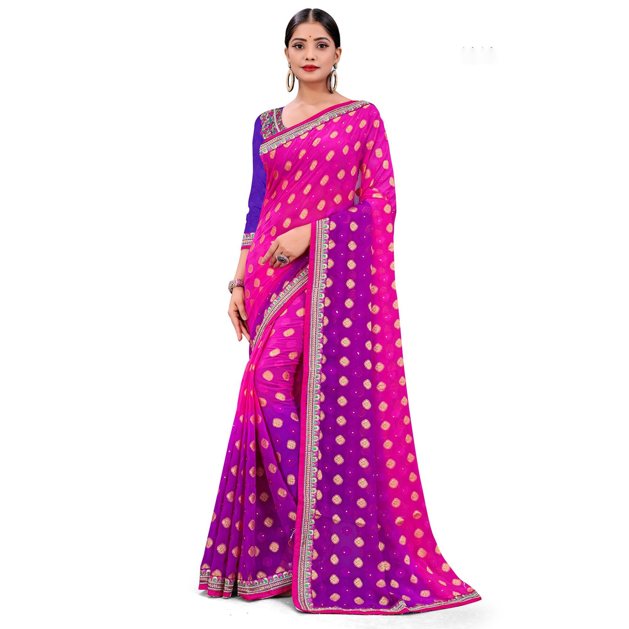 Innovative Pink Colored Party Wear Georgette Saree - Peachmode