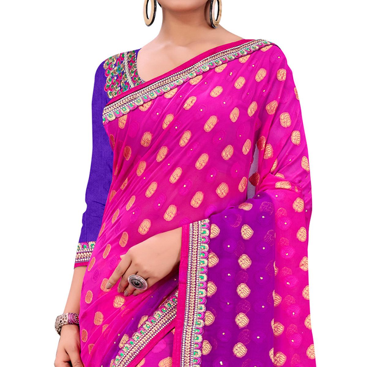 Innovative Pink Colored Party Wear Georgette Saree - Peachmode