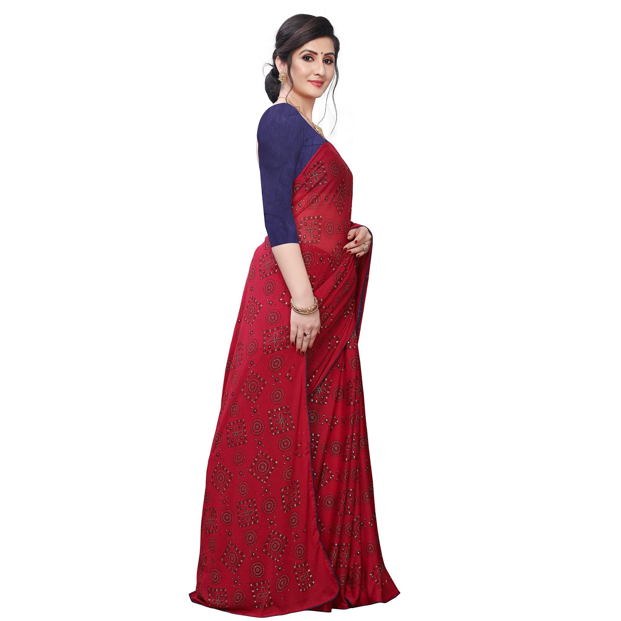 Innovative Red Colored Casual Wear Printed Art Silk Saree - Peachmode