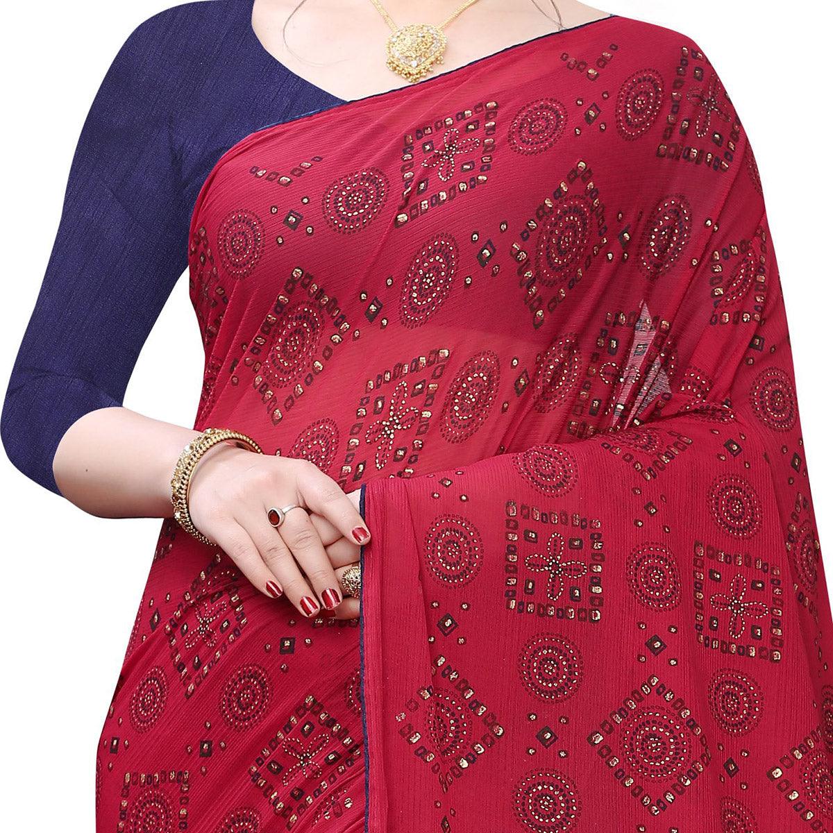 Innovative Red Colored Casual Wear Printed Art Silk Saree - Peachmode