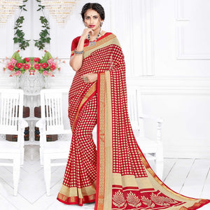 Innovative Red Colored Casual Wear Printed Georgette Saree - Peachmode
