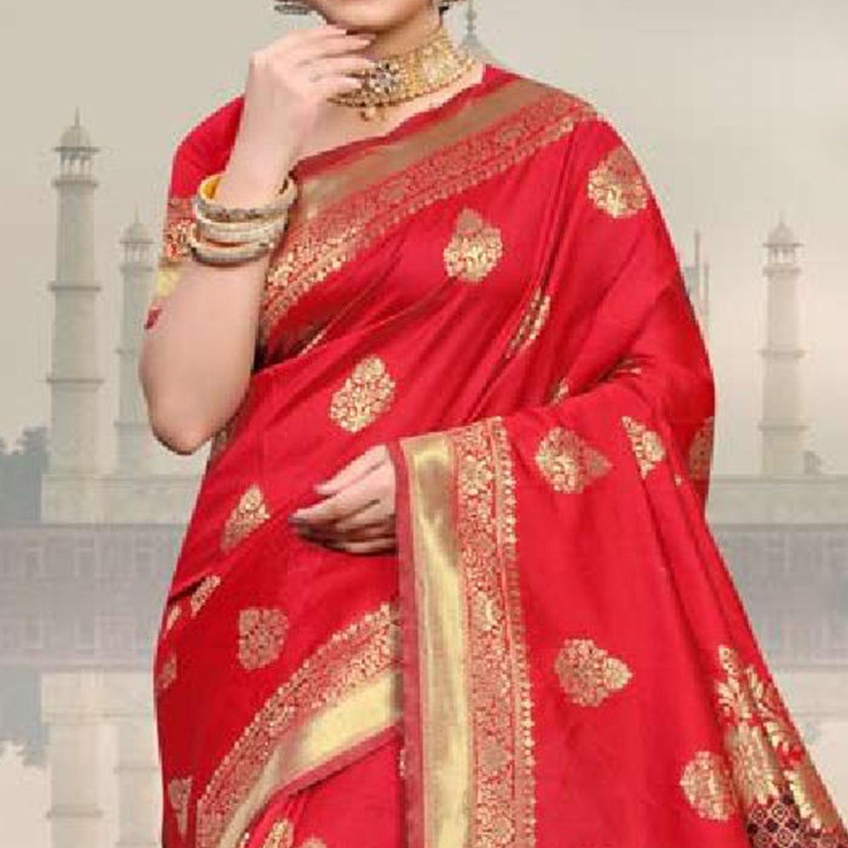 Innovative Red Colored Festive Wear Woven Art Silk Saree - Peachmode