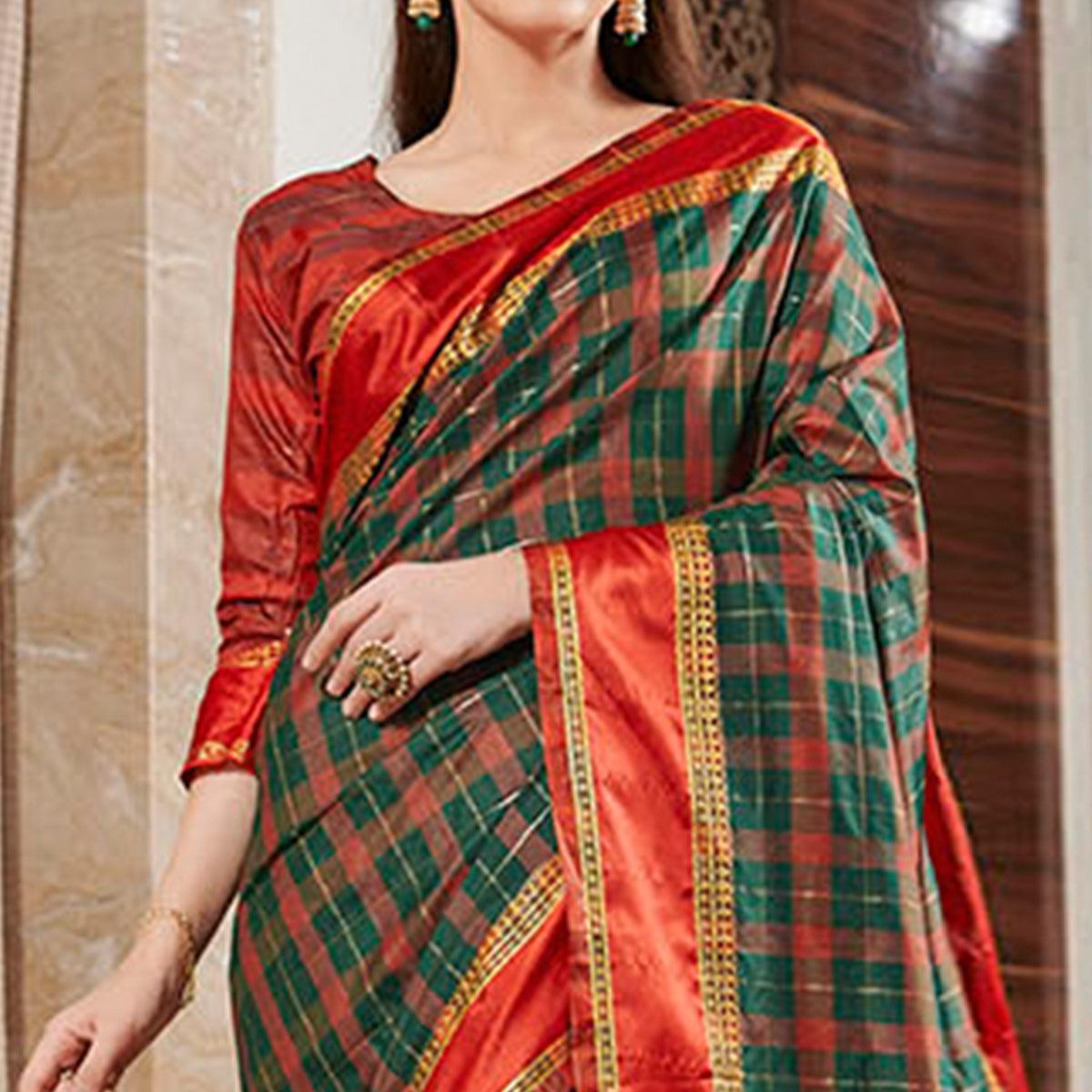 Innovative Turquoise Green Colored Festive Wear Woven Silk Saree - Peachmode
