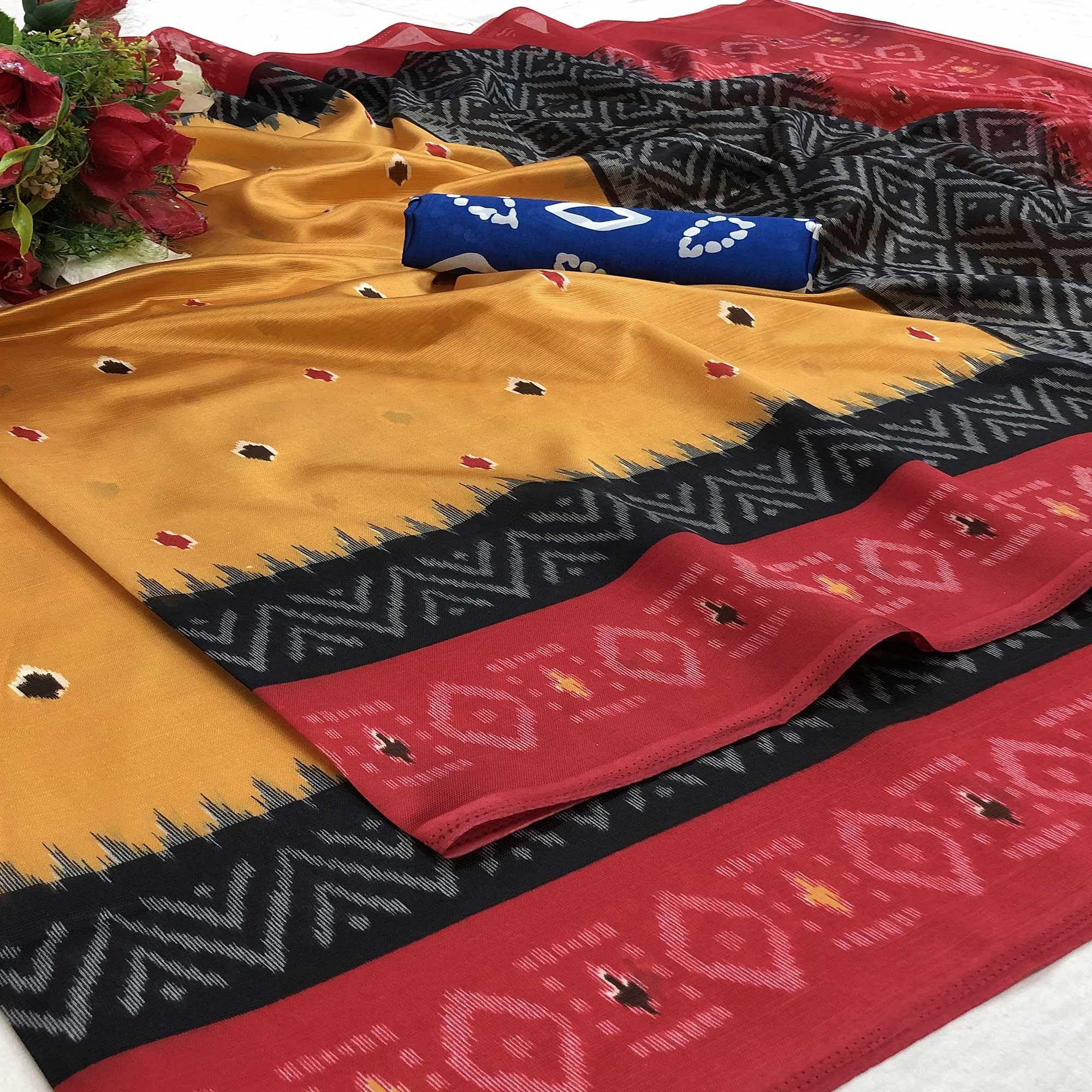 Innovative Yellow Colored Casual Wear Printed Silk Saree - Peachmode