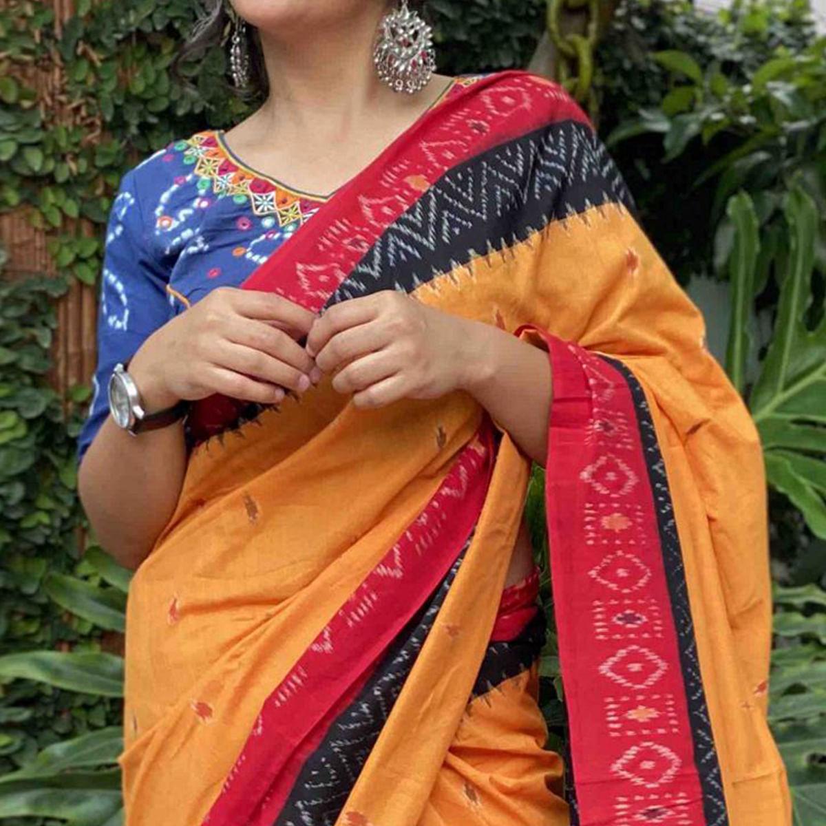 Innovative Yellow Colored Casual Wear Printed Silk Saree - Peachmode