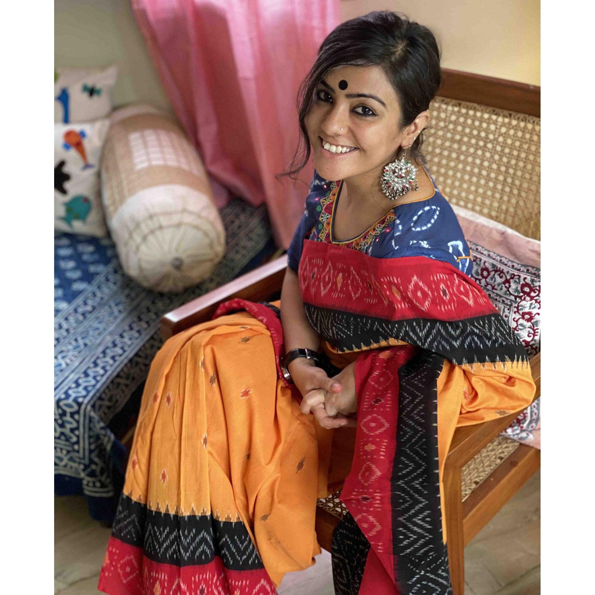 Innovative Yellow Colored Casual Wear Printed Silk Saree - Peachmode