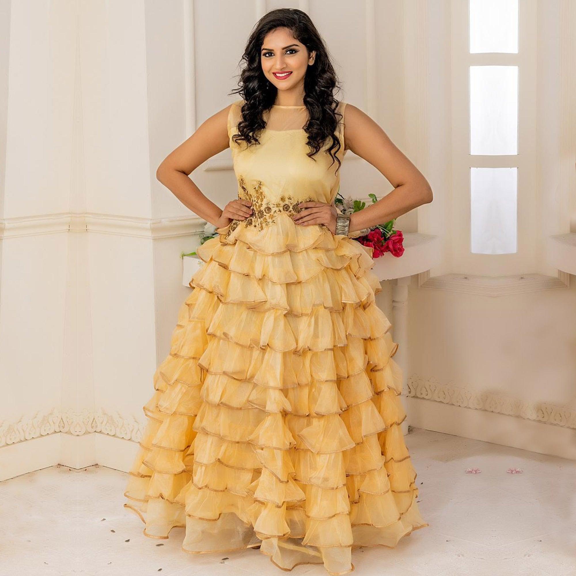 Innovative Yellow Colored Party Wear Embroidered Soft Net Anarkali Sty