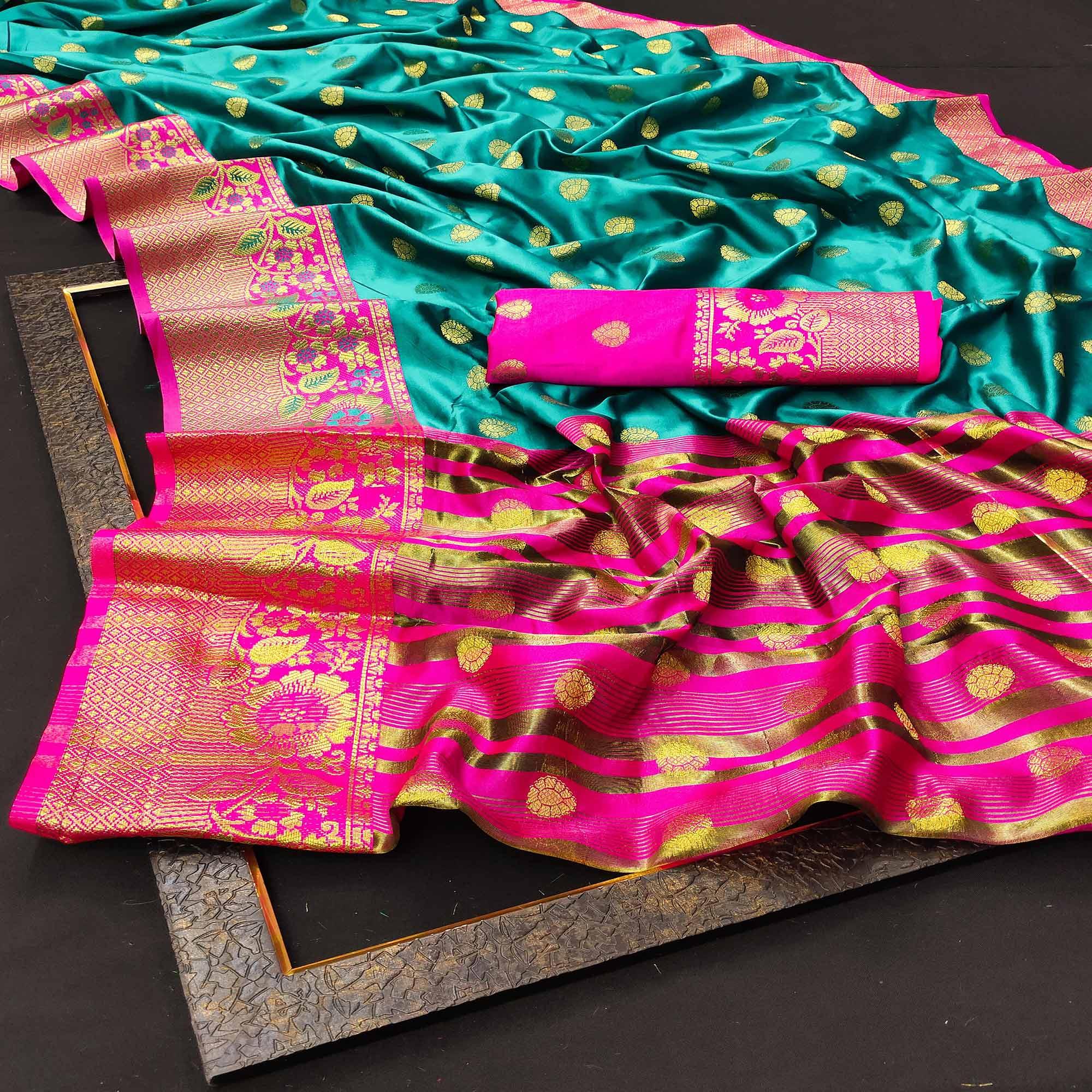 Intricate Blue Colored Festive Wear Woven Kanjivaram Silk Saree - Peachmode