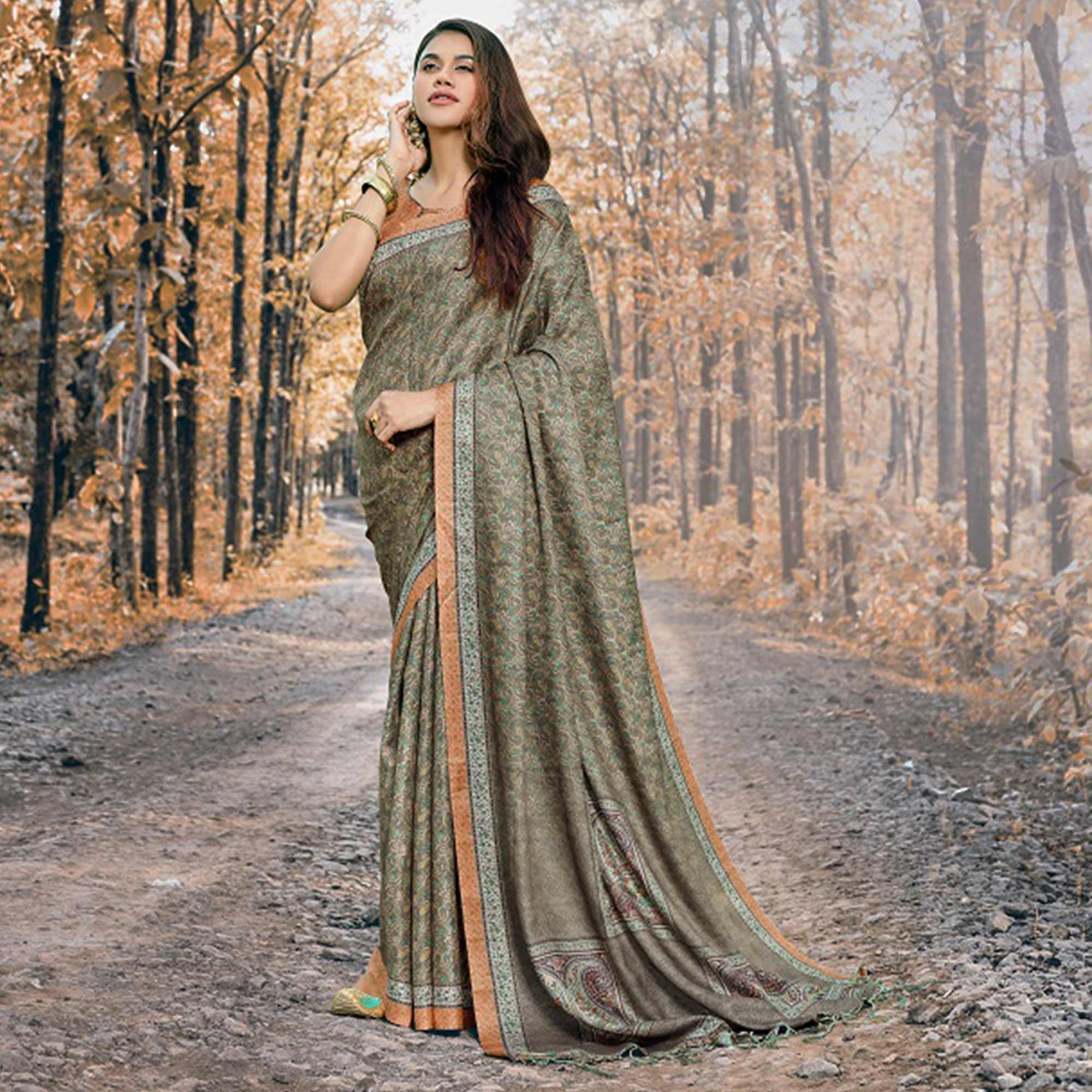 Intricate Green Colored Festive Wear Printed Art Silk Saree - Peachmode