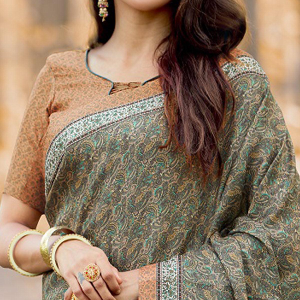 Intricate Green Colored Festive Wear Printed Art Silk Saree - Peachmode