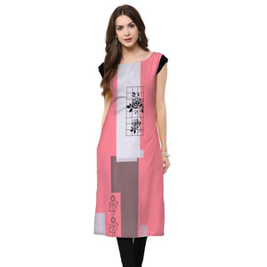 Intricate Light Pink Colored Casual Printed Rayon Kurti - Peachmode