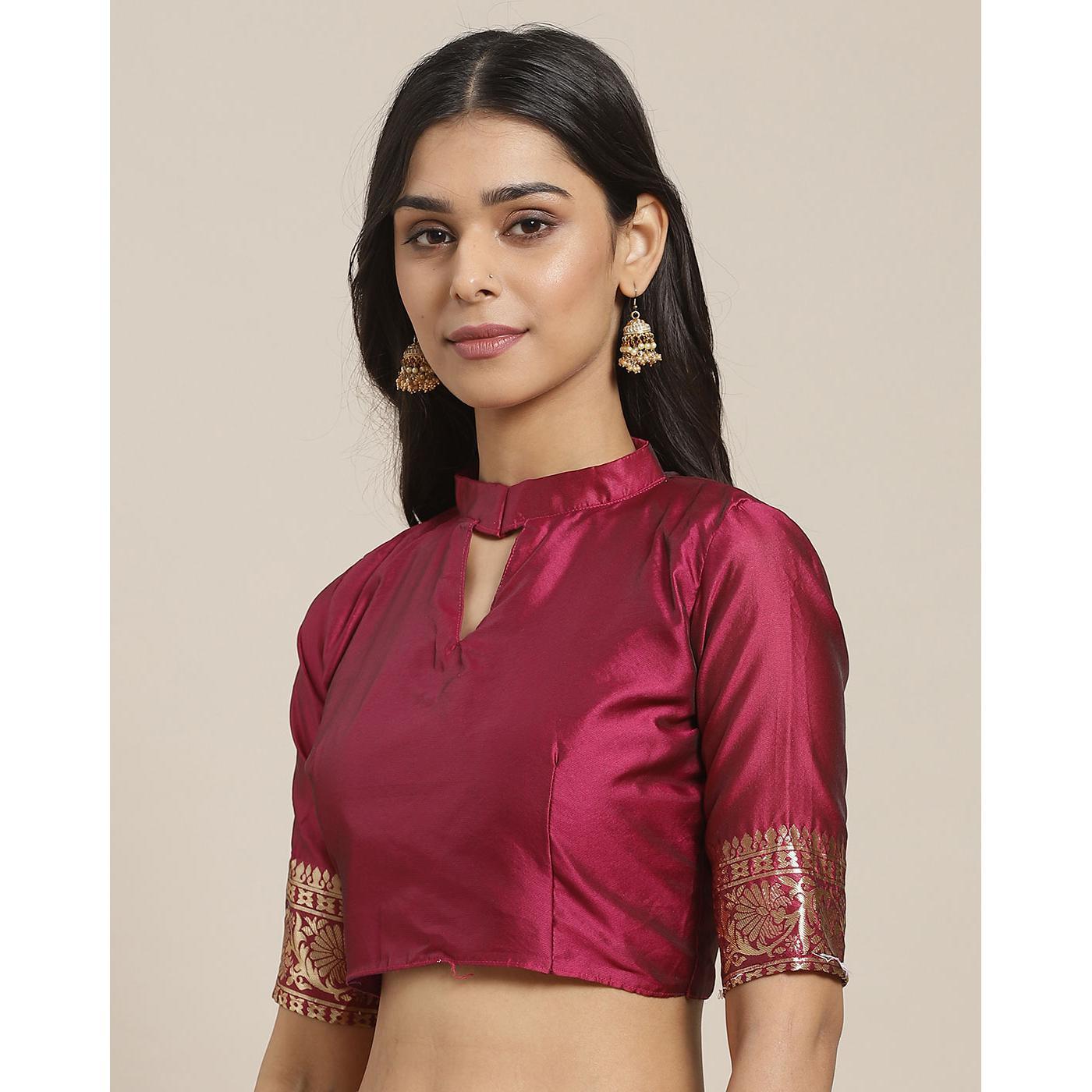 Intricate Magenta Colored Festive Wear Woven Silk Blend Saree - Peachmode