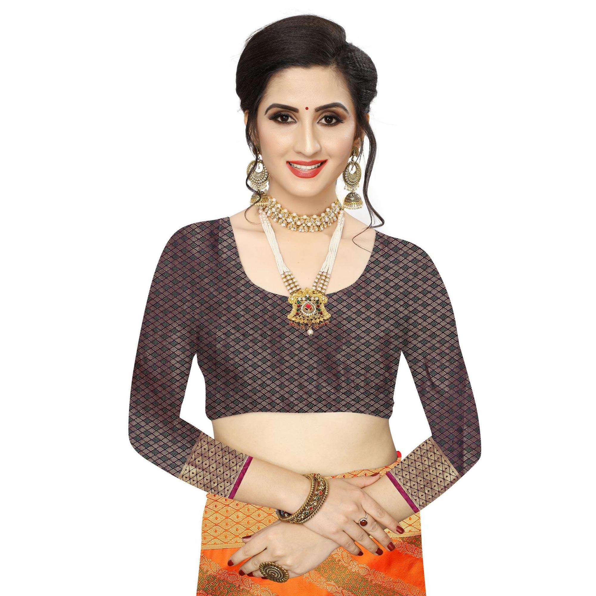 Intricate Orange Colored Festive Wear Woven Kanjivaram Silk Saree - Peachmode