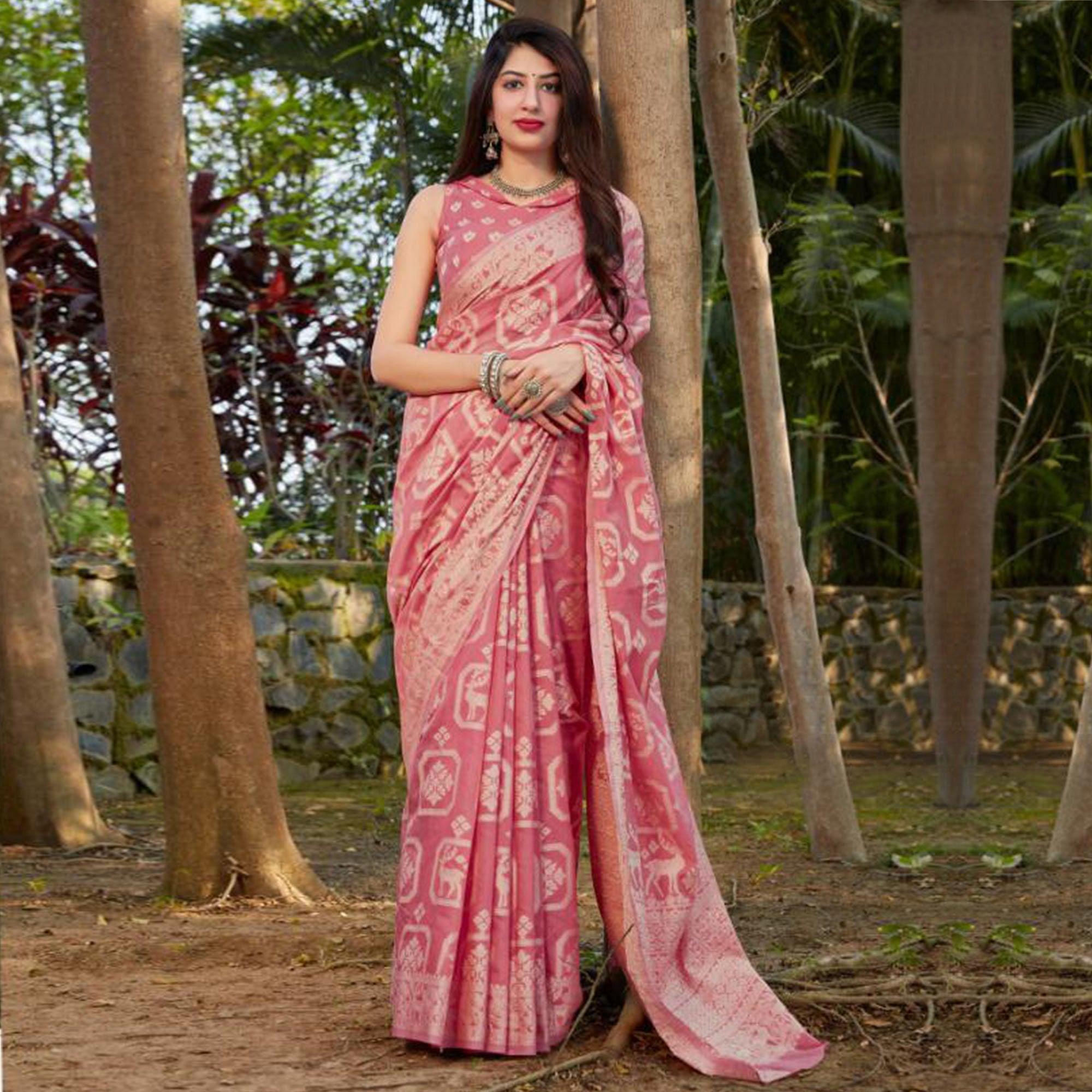 Intricate Peach Coloured Casual Wear Printed Cotton Silk - Peachmode