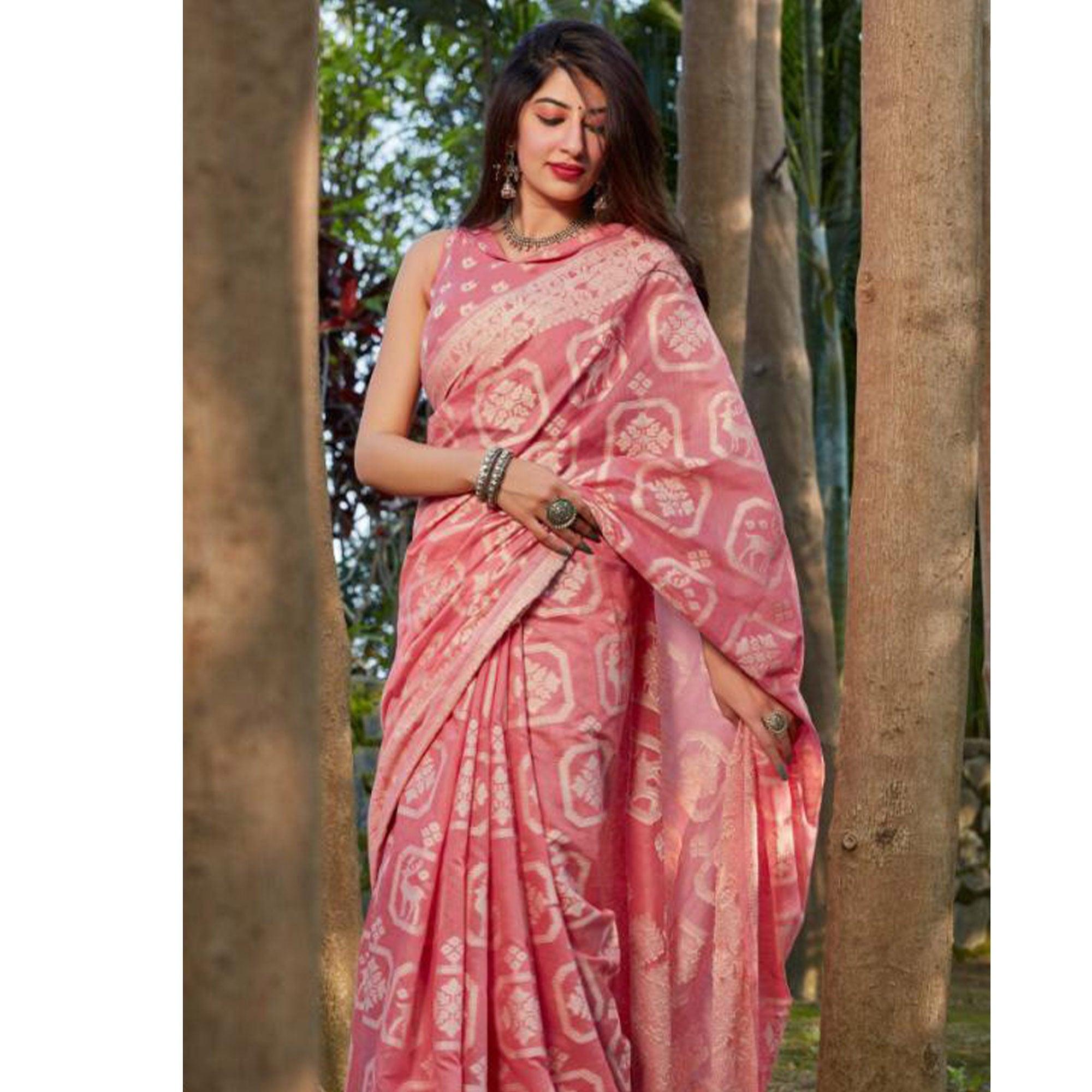 Intricate Peach Coloured Casual Wear Printed Cotton Silk - Peachmode