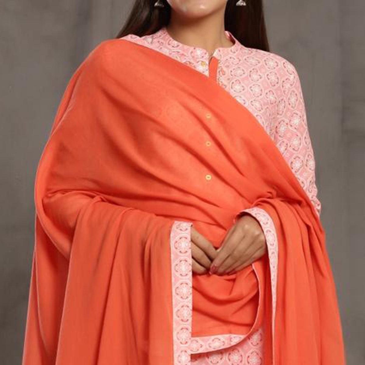 Intricate Pink Colored Casual Wear Cotton Kurti - Palazzo Set With Dupatta - Peachmode
