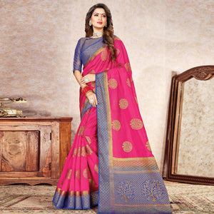 Intricate Pink Colored Festive Wear Woven Cotton Silk Saree - Peachmode