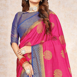 Intricate Pink Colored Festive Wear Woven Cotton Silk Saree - Peachmode