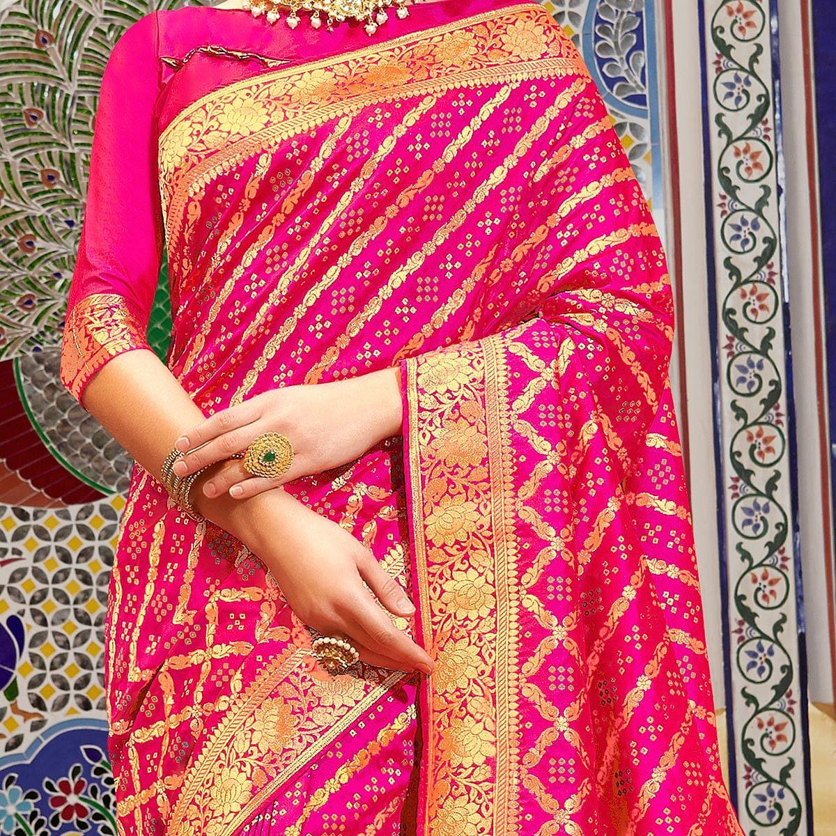 Intricate Pink Colored Festive Wear Woven Handloom Silk Saree - Peachmode